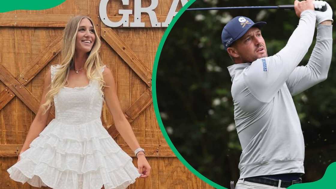 Bryson's ex-girlfriend, Hunter, rocking a white outfit (L). DeChambeau during the 2024 LIV Golf Invitational (R) Bryson's ex-girlfriend, Hunter, rocking a white outfit (L). DeChambeau during the 2024 LIV Golf Invitational (R)