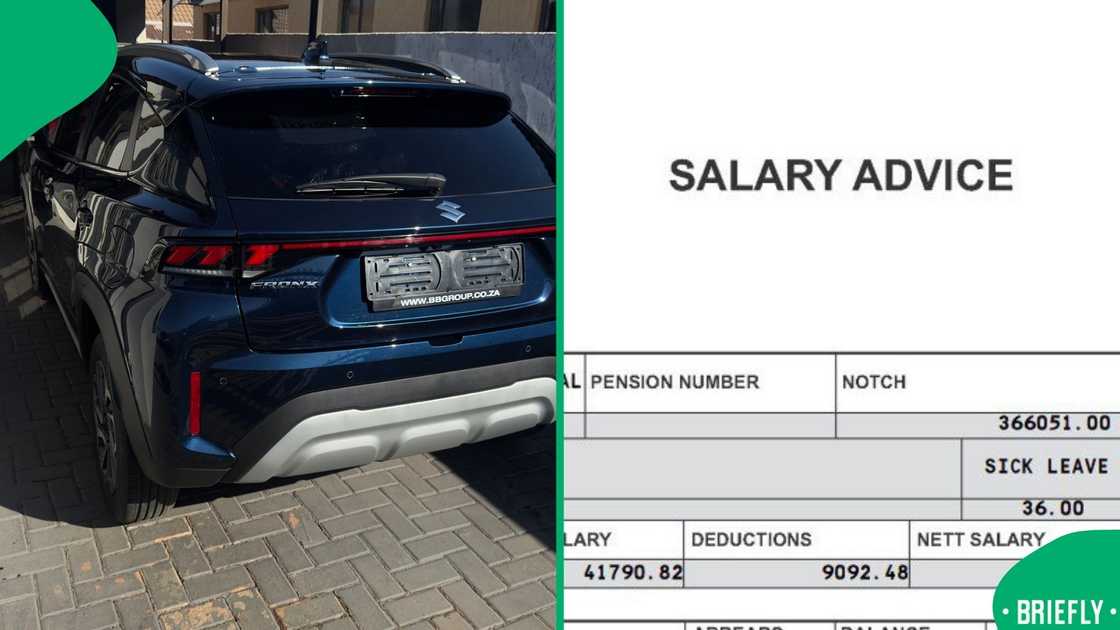 The photograph captured a detailed view of a South African educator's pay advice form, highlighting payroll information including annual notch compensation alongside monthly net pay figures and deduction totals