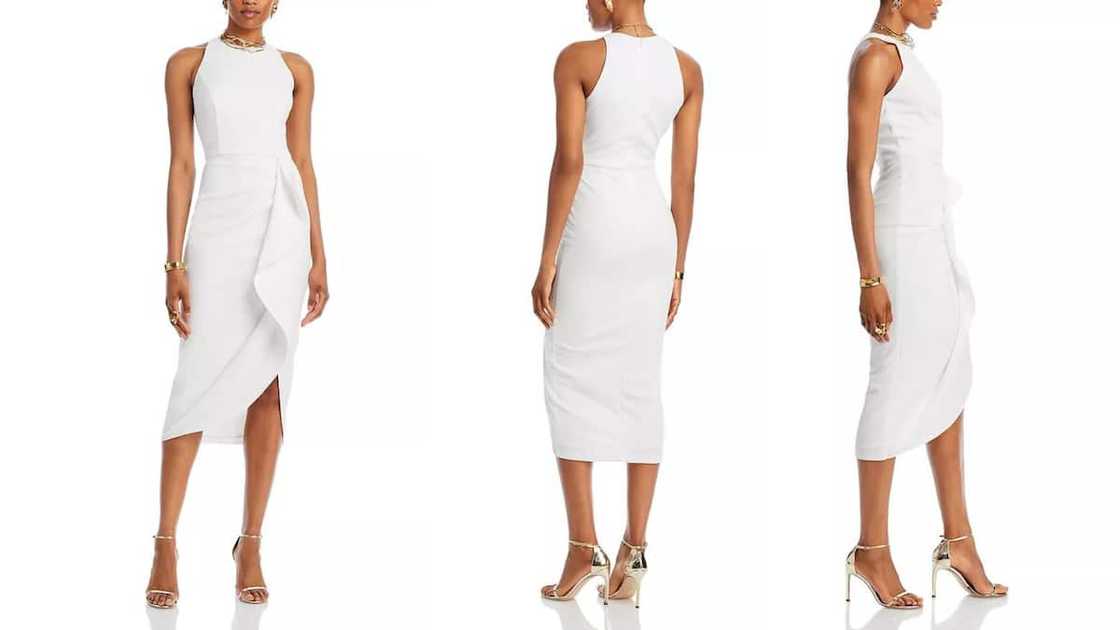 Sleeveless round neckline with side ruched detail