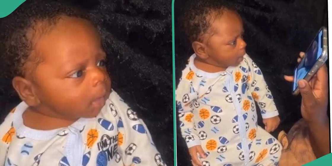 Mother shares a video of baby's reaction after seeing a video of him crying. Mother shares a video of baby's reaction after seeing a video of him crying.