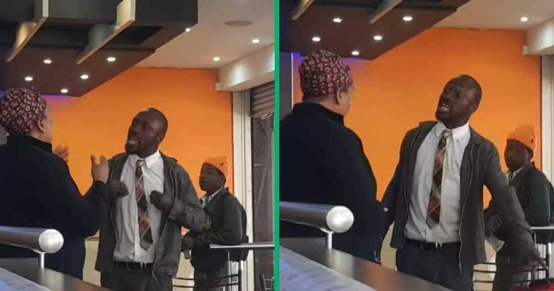 A TikTok video shows a man making a scene in Chicken Licken. A TikTok video shows a man making a scene in Chicken Licken.