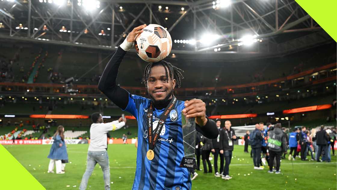 Ademola Lookman celebrates after winning the UEFA Europa League title