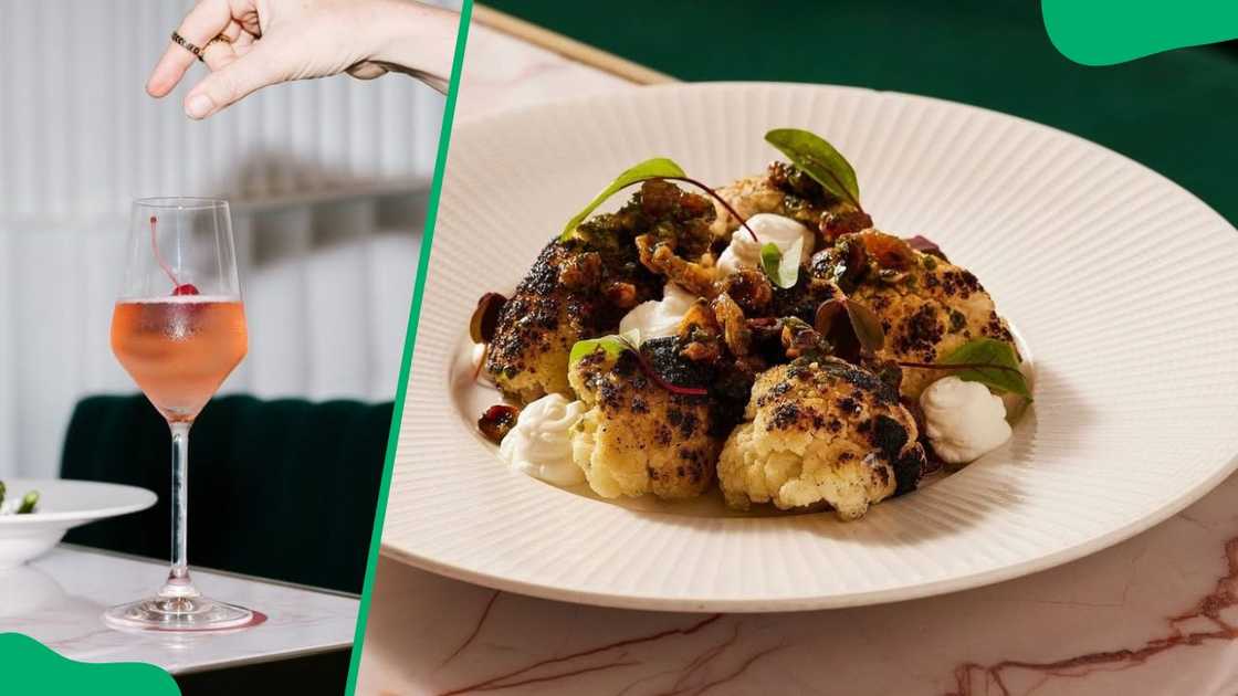 The pink cocktail (L). Chargrilled cauliflower (R) The pink cocktail (L). Chargrilled cauliflower (R)
