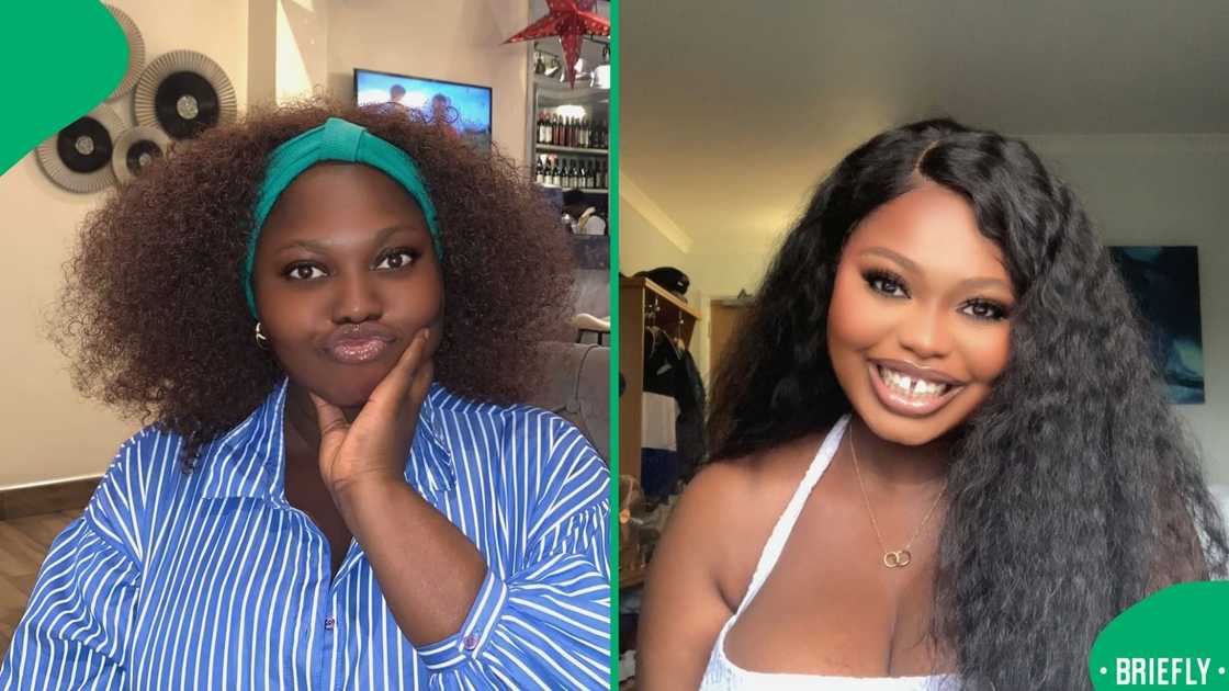 The image on the right showed a woman smiling and posing in her room The image on the right showed a woman smiling and posing in her room