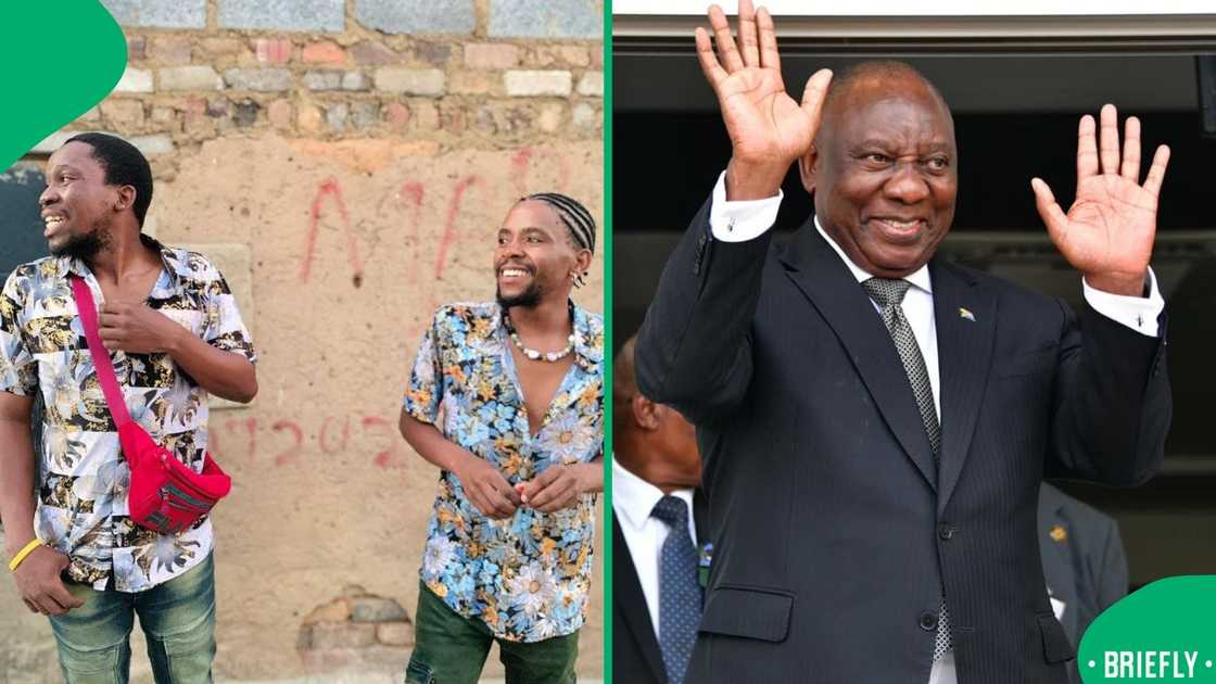 President Ramaphosa, on the right side of the collage, was waving with both hands while dressed in a dark formal suit