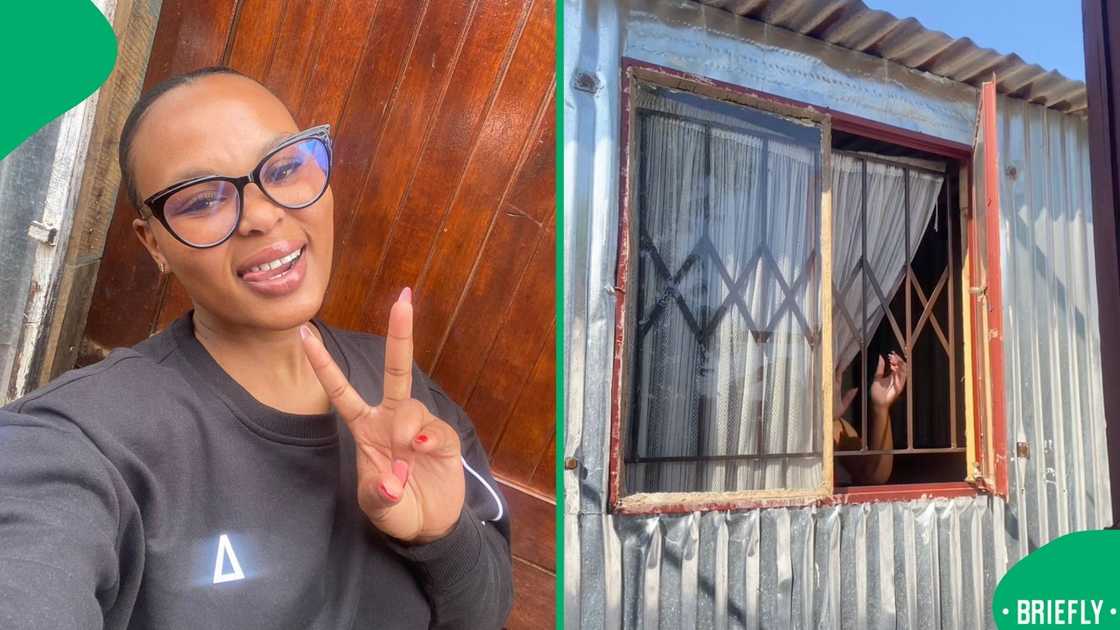 Sparkle Zandile posed outside of her shack Sparkle Zandile posed outside of her shack