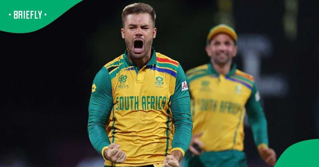 Aiden Markram celebrates reaching the T20 World Cup final. Aiden Markram celebrates reaching the T20 World Cup final.