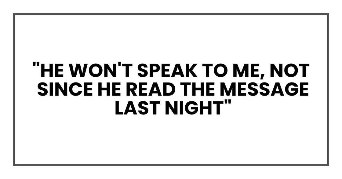 "He won't speak to me, not since he read the message last night"