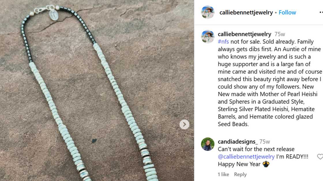 A 'Not for Sale (NFS)' on a post showcasing a piece of jewellery.