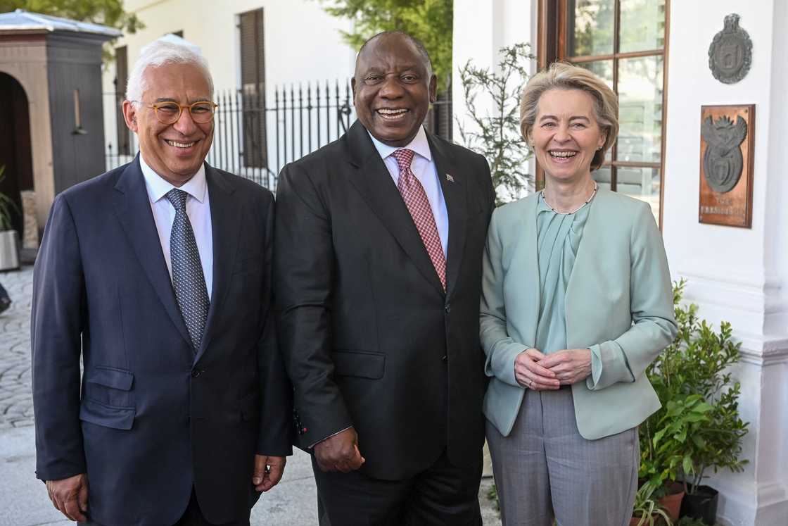 President of the European Council Antonio Costa, South African President Cyril Ramaphosa and President of the European Commission Ursula von der Leyen