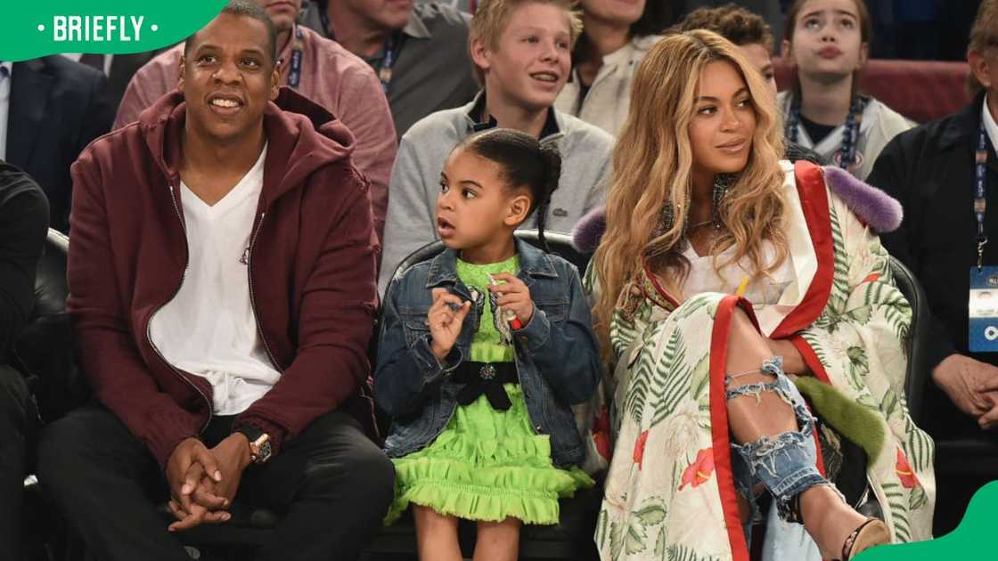 Jay Z, Blue Ivy Carter and Beyoncé at the 66th NBA All-Star Game in 2017