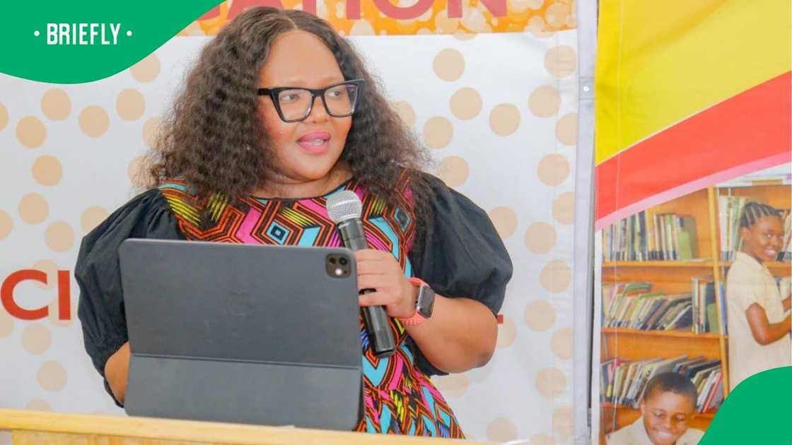 The visual showed Minister Siviwe wearing a colourful dress, standing in front of a pulpit The visual showed Minister Siviwe wearing a colourful dress, standing in front of a pulpit