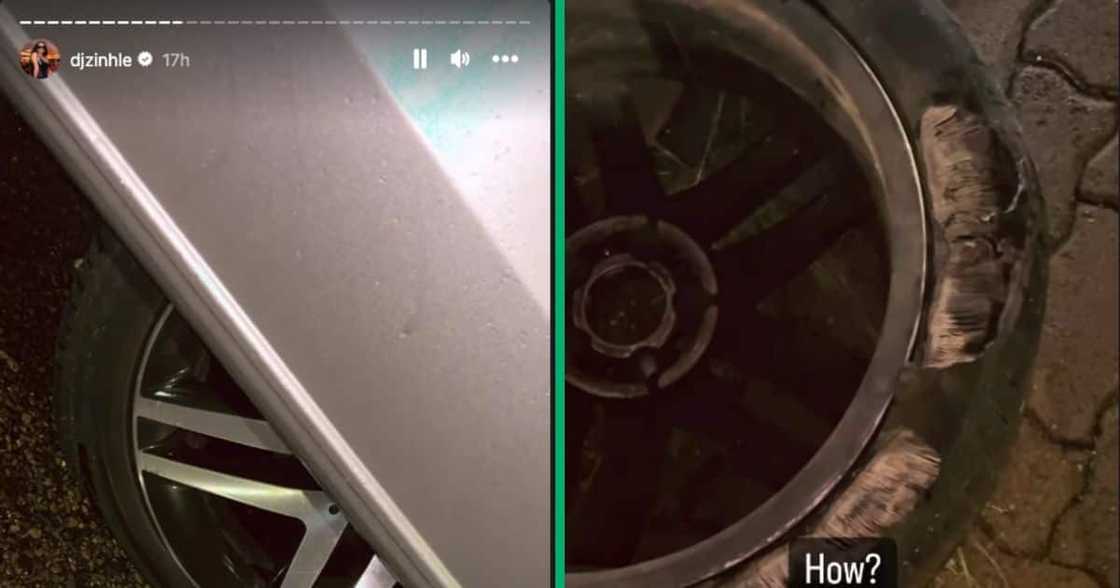 DJ Zinhle survives tyre burst DJ Zinhle survives tyre burst