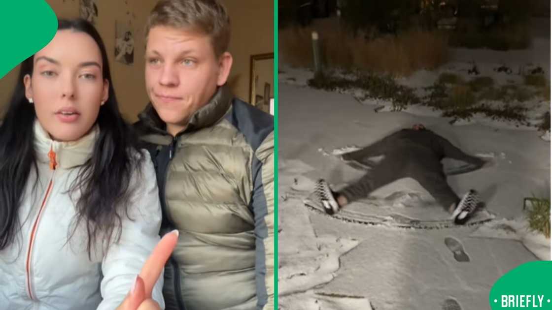 On the right showed the husband doing a snow angel in the Nertherlands On the right showed the husband doing a snow angel in the Nertherlands