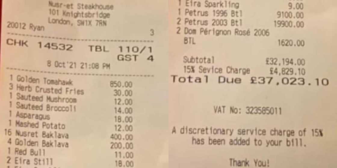 A table of four spent over R700k on food and drinks A table of four spent over R700k on food and drinks