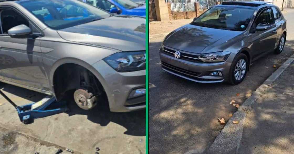 A man went to TikTok to share that thieves had stolen his VW Polo car tyers. A man went to TikTok to share that thieves had stolen his VW Polo car tyers.