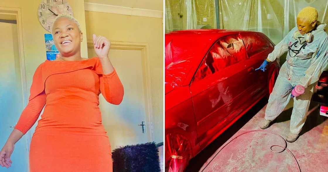 Female automotive spray painter Female automotive spray painter