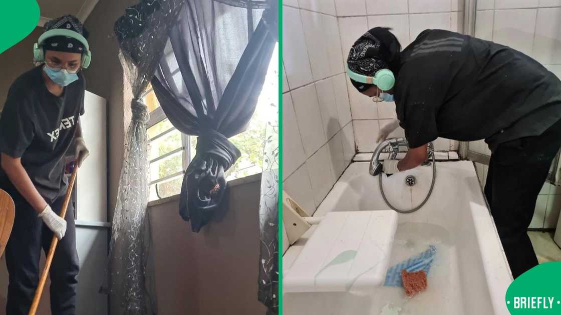 A woman cleaning a house.