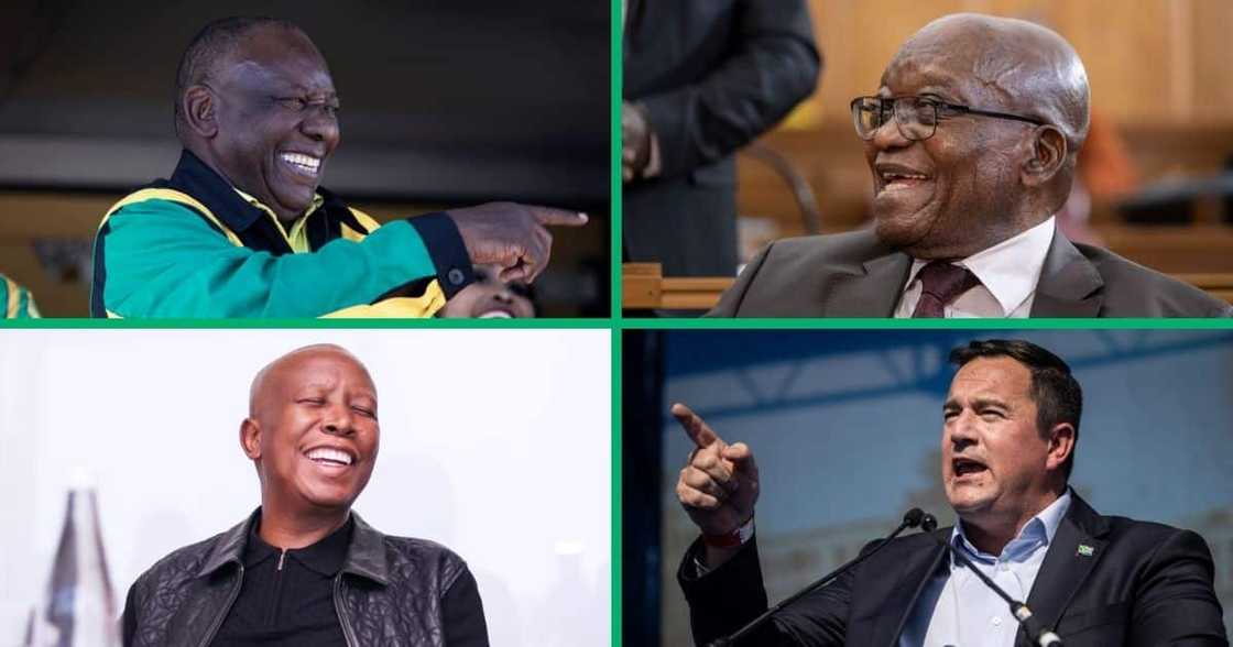 President Cyril Ramaphosa, Jacob Zuma, Julius Malema and John Steenhuisen. President Cyril Ramaphosa, Jacob Zuma, Julius Malema and John Steenhuisen.