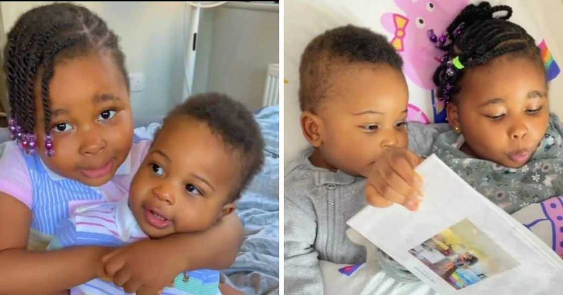 Little girl with her baby brother Little girl with her baby brother