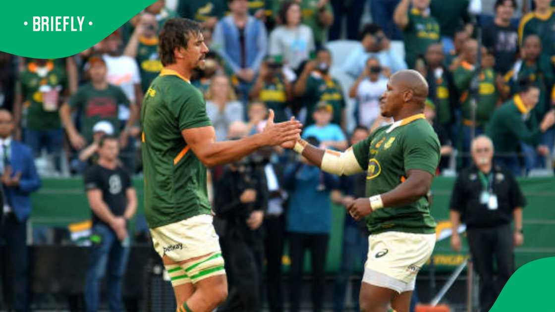 Eben Etzebeth marks his 100th cap, while Bongi Mbonambi reaches 50 caps during the 3rd Castle Lager Incoming Series test between South Africa and Wales at DHL Stadium on July 16, 2022.