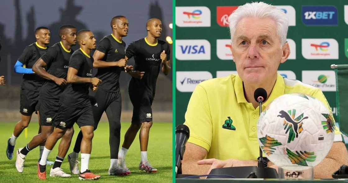 Bafana Bafana players and Hugo Broos geared up for AFCON match