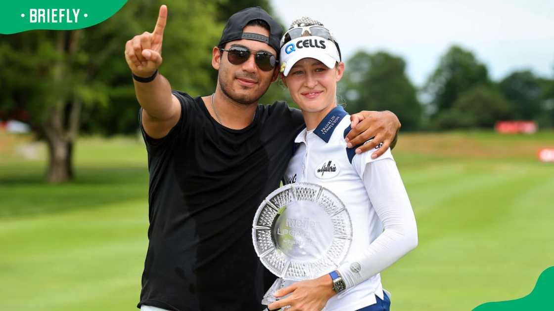 Nelly Korda and her boyfriend, Andreas Athanasiou, during the 2021 Meijer LPGA Classic golf tournament Nelly Korda and her boyfriend, Andreas Athanasiou, during the 2021 Meijer LPGA Classic golf tournament