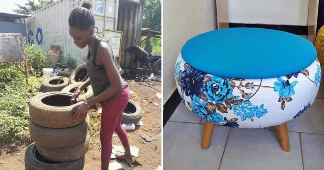 A woman who makes furniture from old tires A woman who makes furniture from old tires