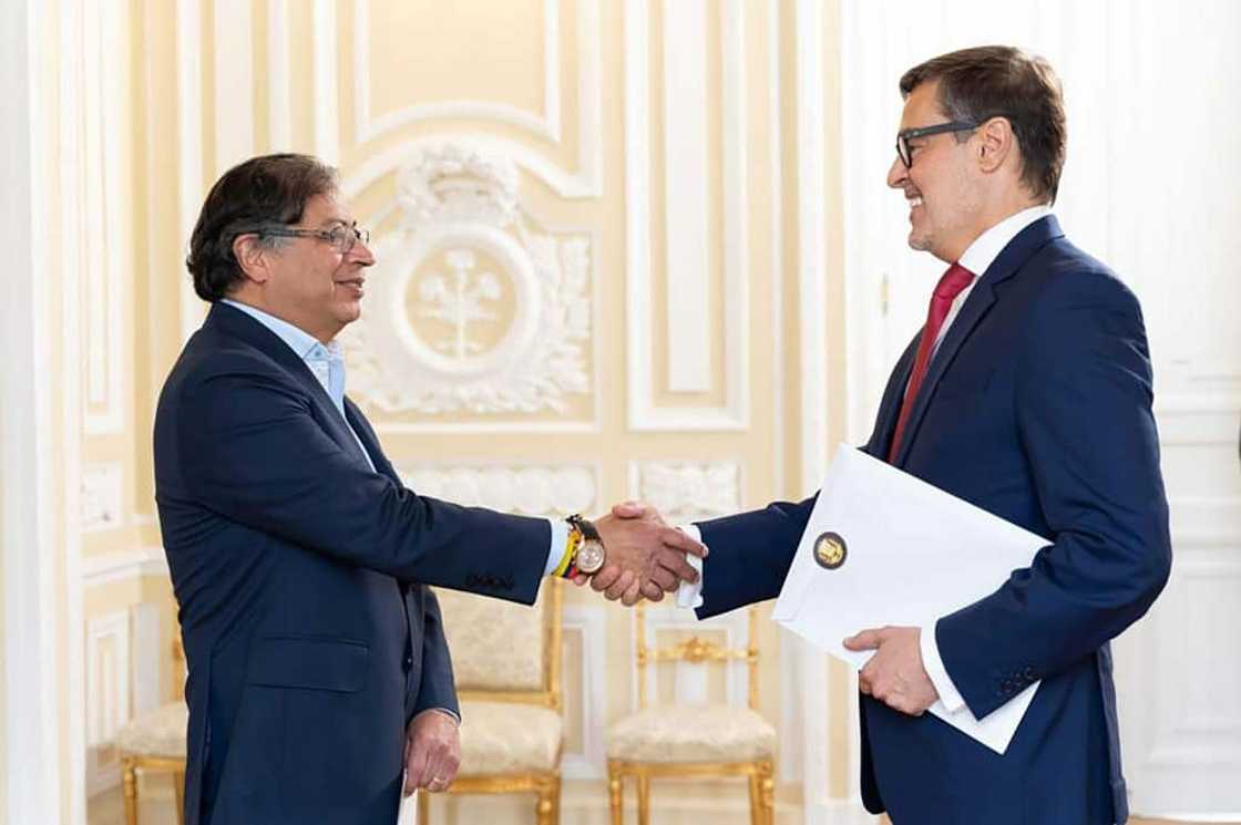 Venezuela's new ambassador to Colombia, Felix Plasencia (R), was received by President Gustafo Petro in Bogota Venezuela's new ambassador to Colombia, Felix Plasencia (R), was received by President Gustafo Petro in Bogota