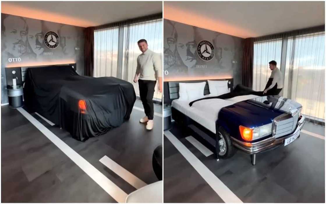 Man shows off his bed that looks like Mercedes 230 Man shows off his bed that looks like Mercedes 230