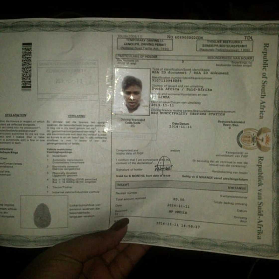 South African temporary drivers licence pictures