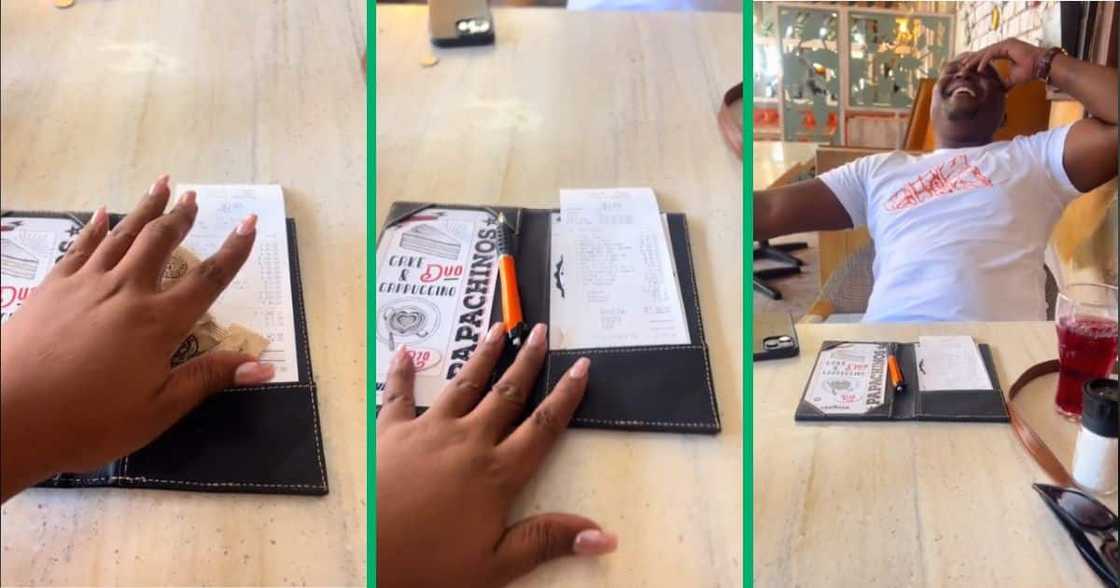 Woman gives man the bill Woman gives man the bill