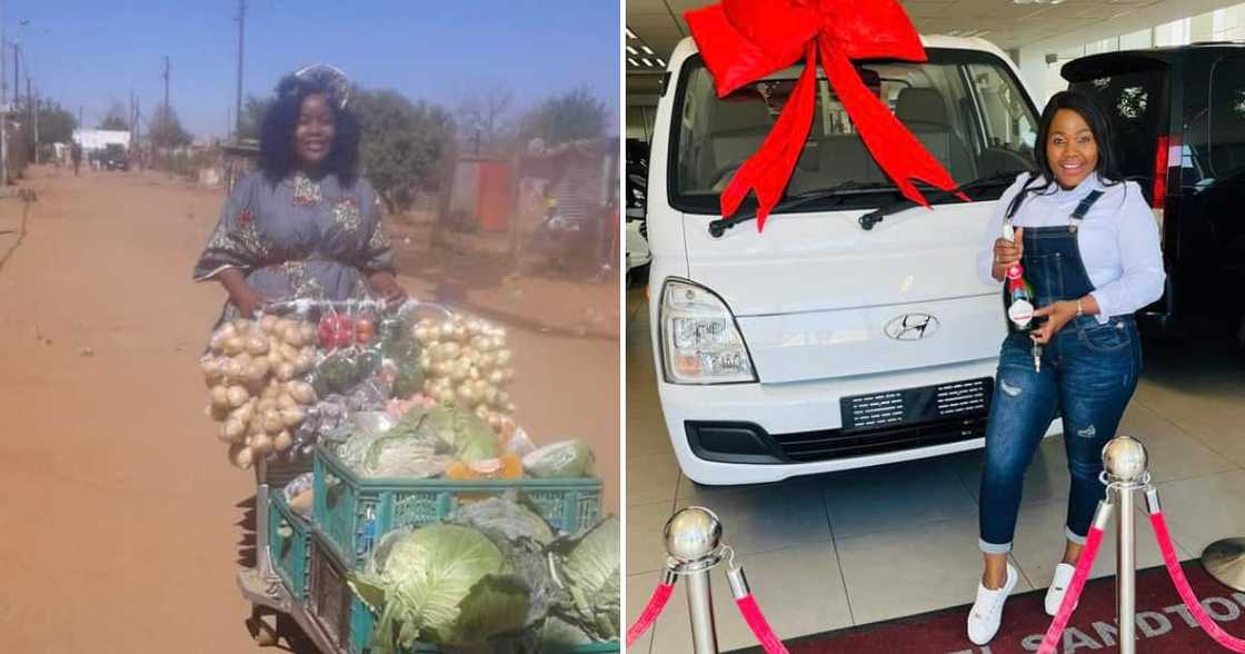 A lady who sells vegetables bagged a truck for her business A lady who sells vegetables bagged a truck for her business