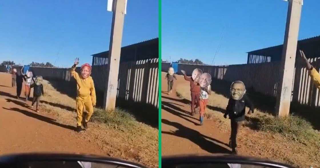 Kids wear politcians' masks Kids wear politcians' masks