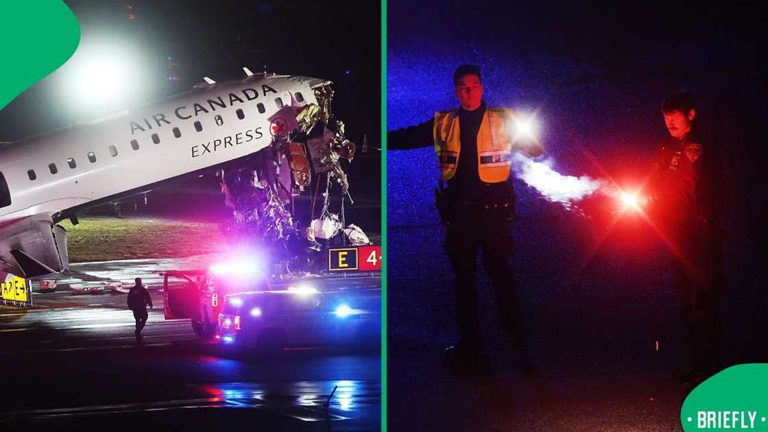 The visual on the right showed airport and emergency personnel attending the scene The visual on the right showed airport and emergency personnel attending the scene