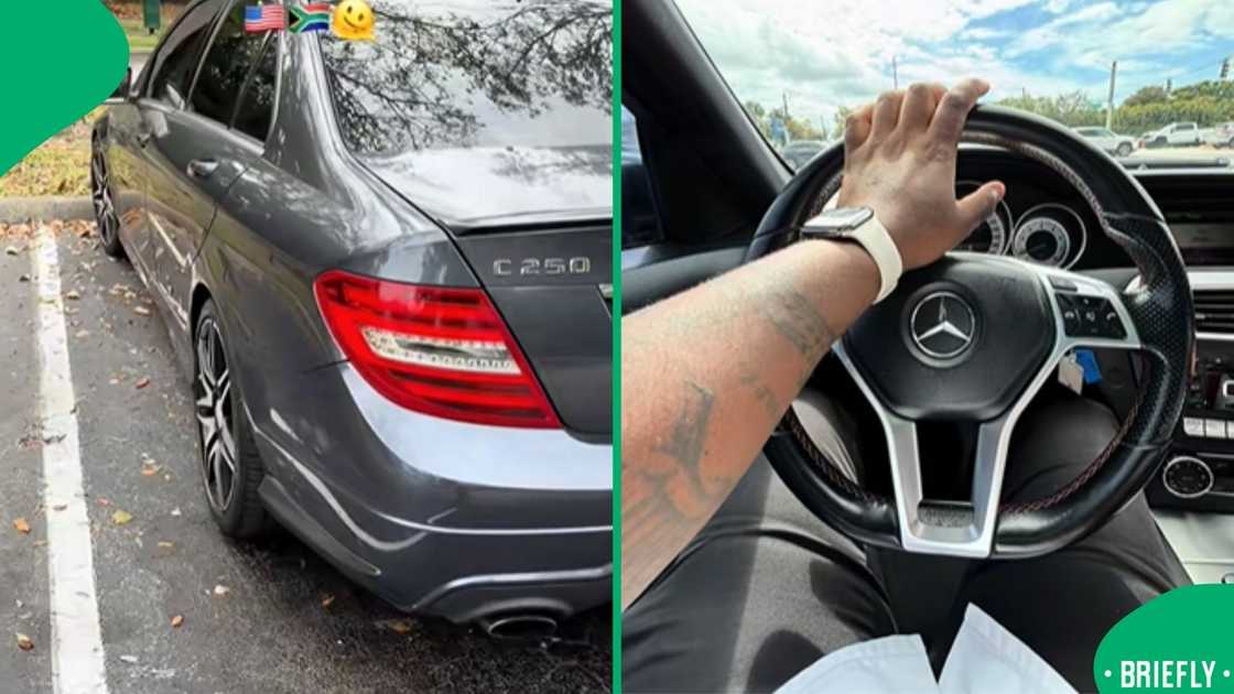 The image on the left captured the side view of his Mercedes Benz