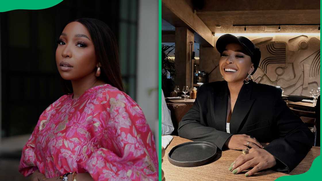 Rorisang Thandekiso in a pink outfit posing and in a black outfit at a restaurant Rorisang Thandekiso in a pink outfit posing and in a black outfit at a restaurant