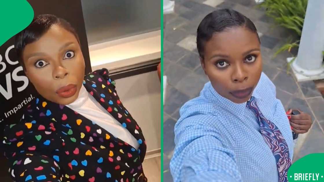 The visual on the left showed Ongeziwe Gusha posing at the SABC offices The visual on the left showed Ongeziwe Gusha posing at the SABC offices