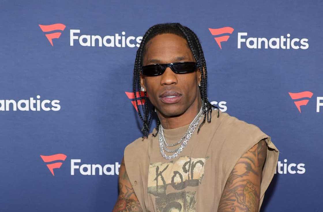 Travis Scott during Michael Rubin's Fanatics Super Bowl party Travis Scott during Michael Rubin's Fanatics Super Bowl party