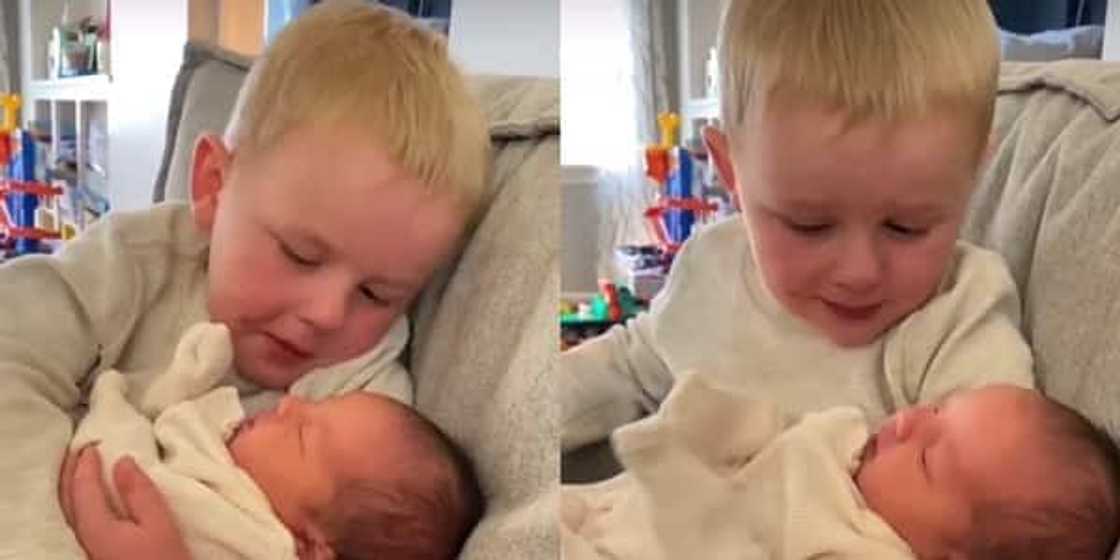 A lovely little boy has wowed people online with the way he showed love and affection to his baby sister, crying with joy in video A lovely little boy has wowed people online with the way he showed love and affection to his baby sister, crying with joy in video