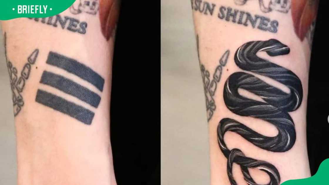 Jungkook's three stripes - covered with a snake tattoo Jungkook's three stripes - covered with a snake tattoo