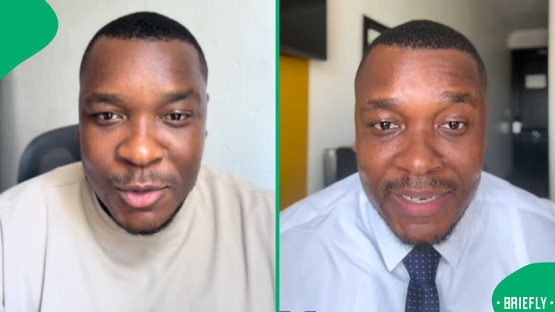 The visual on the right showed a man wearing a shirt and tie The visual on the right showed a man wearing a shirt and tie