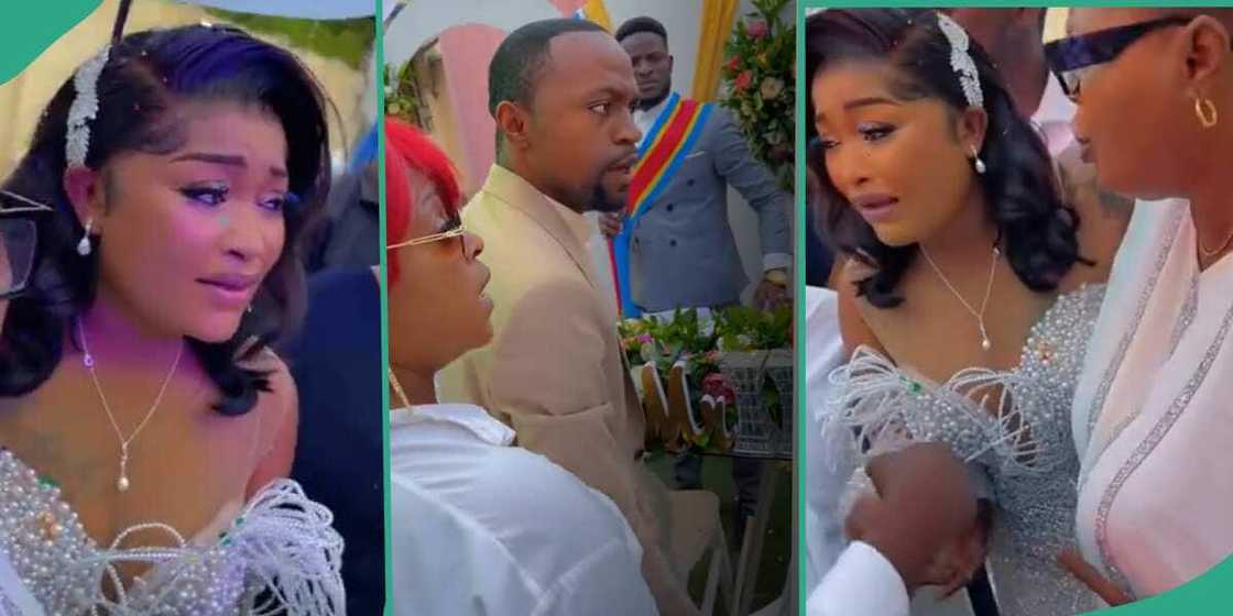 A Bride weeps as her wedding gets threatened by her baby daddy