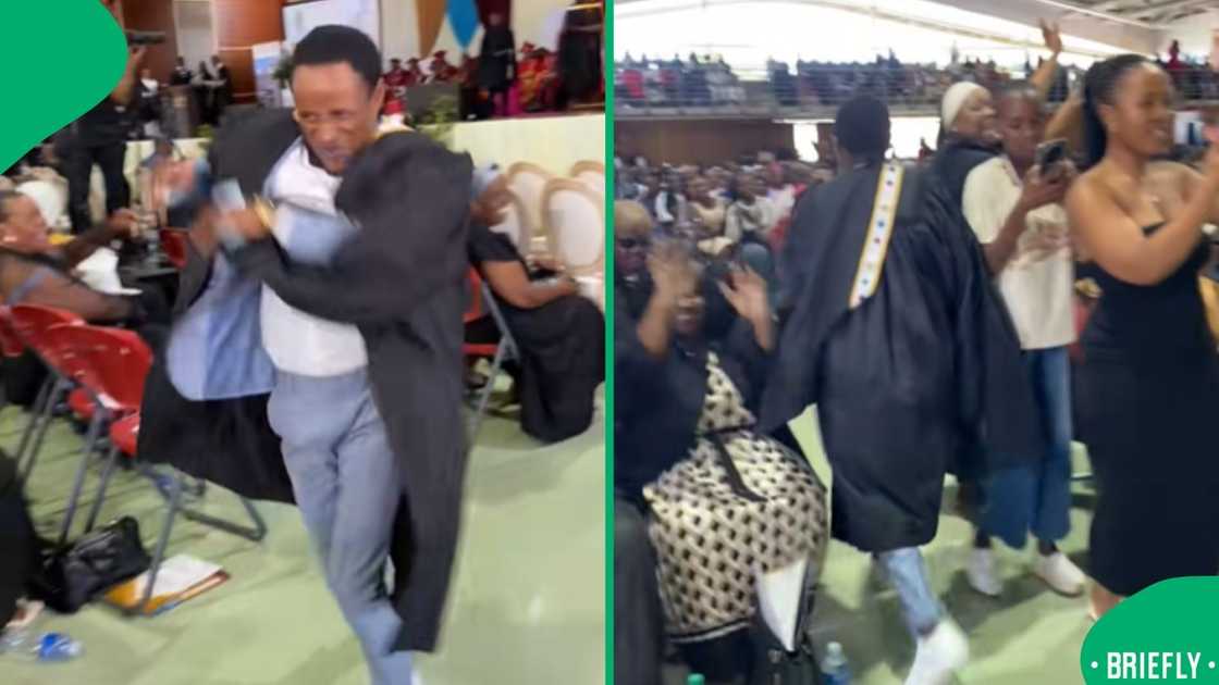 The visual on the right showed the crowd celebrating with him The visual on the right showed the crowd celebrating with him