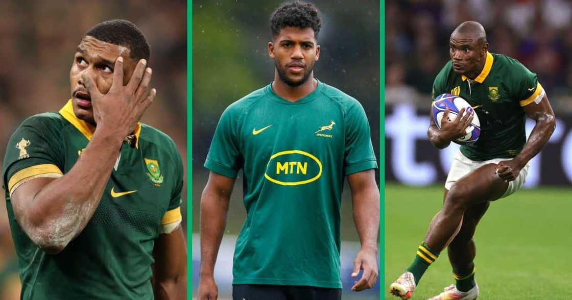 Damian Willemse, Canan Moodie and Makazole Mapimpi Damian Willemse, Canan Moodie and Makazole Mapimpi