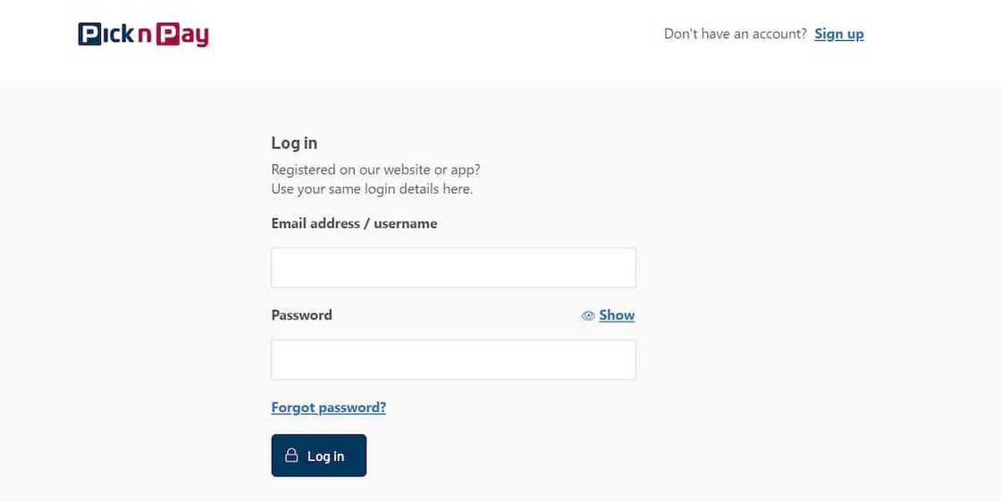 Pick n Pay log in page Pick n Pay log in page