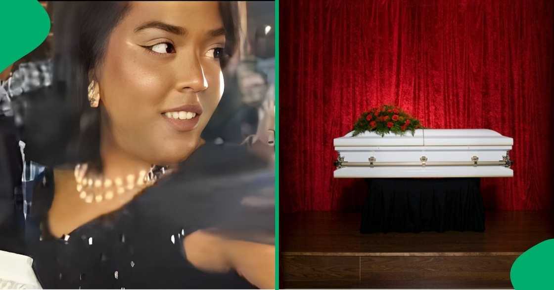 A TikTok video shows a student arriving at her matric dance in a coffin. A TikTok video shows a student arriving at her matric dance in a coffin.