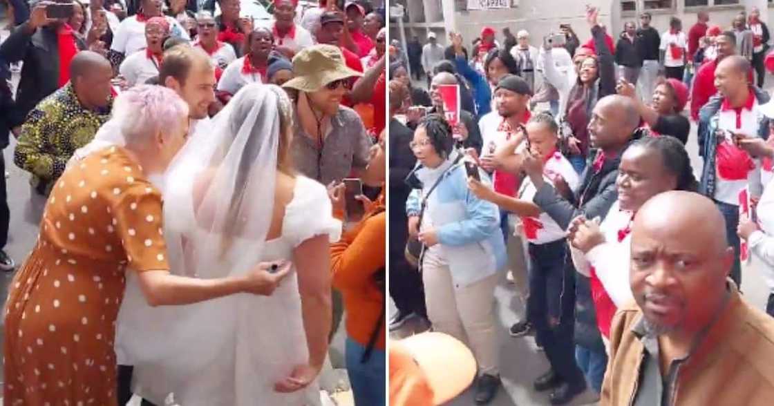 White couple at home affairs get married during a worker's strike White couple at home affairs get married during a worker's strike