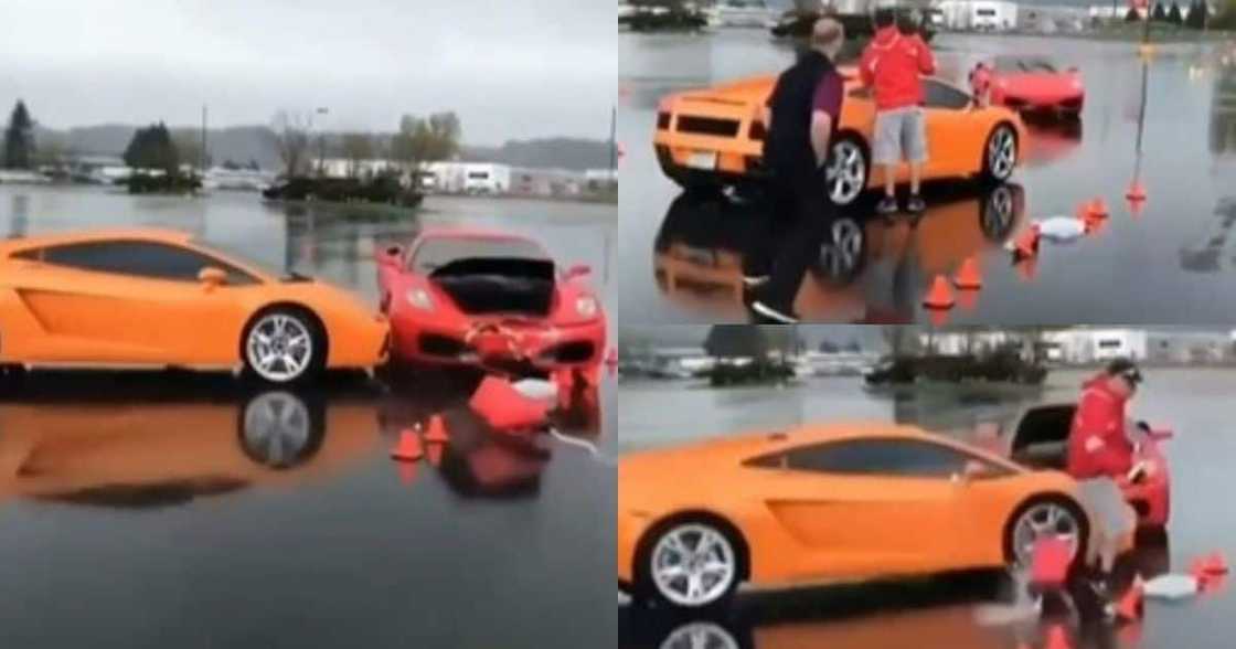 Ferrari, Lamborghini, luxury vehicles, car crash, accident, Ferrari crashes into Lamborghini, viral video, trending video Ferrari, Lamborghini, luxury vehicles, car crash, accident, Ferrari crashes into Lamborghini, viral video, trending video