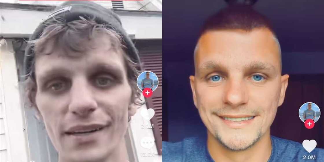 A handsome man shared his transformation from being a drug addict to being clean in a TikTok video